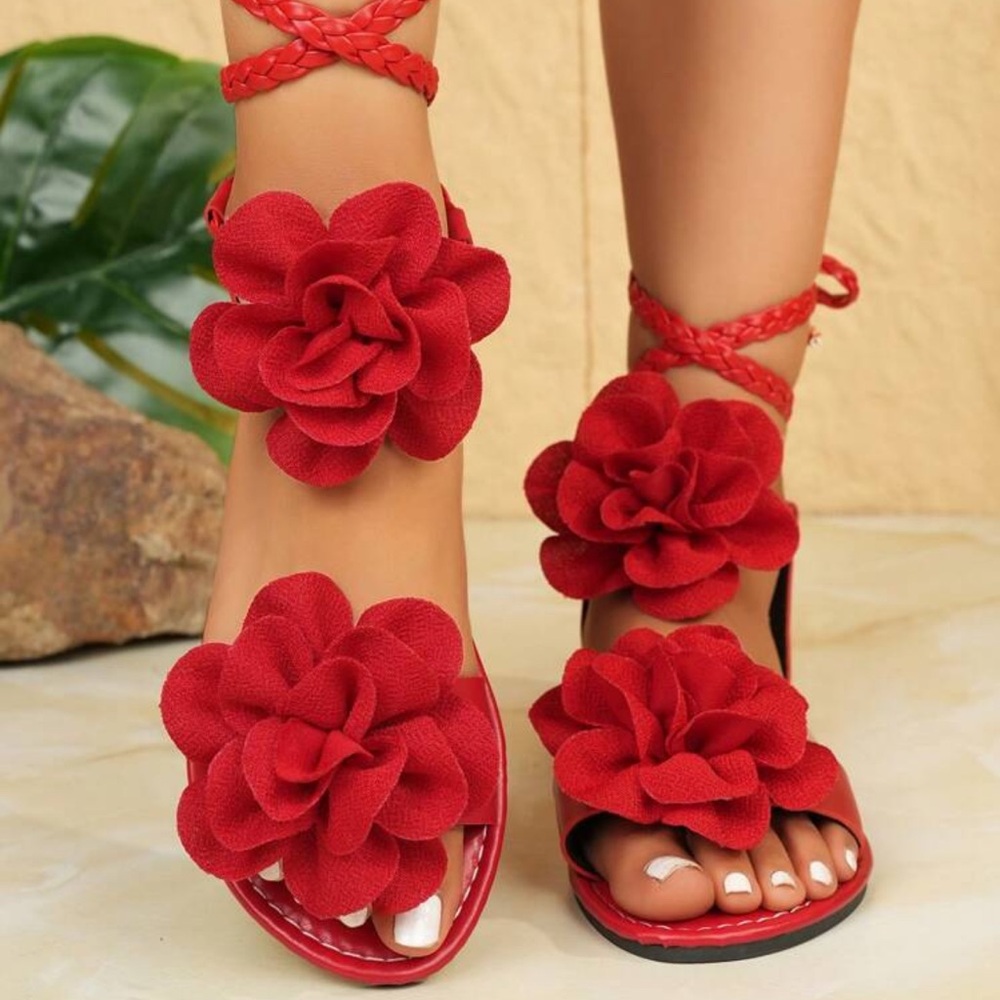 Fashionable 3D Floral Decor Summer Roman Gladiator Sandals For Women